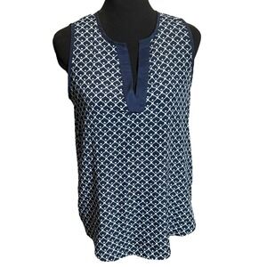 41 Hawthorn Sleeveless Navy Teal‎ Quatrefoil Top Size Medium Boho Sleeveless